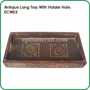 Antique Long Tray with Holder Hole